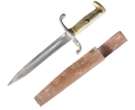 A WWI First World War trench fighting / combat knife fashioned from a French Chassepot M1860 bayonet. Hooked pommel with a br