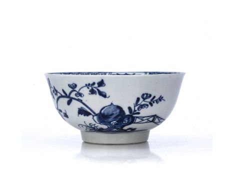 Worcester warbler pattern bowlcirca 1755-56, the warbler fully visible perched, early work marks to base, 13cm across, 6cm hi