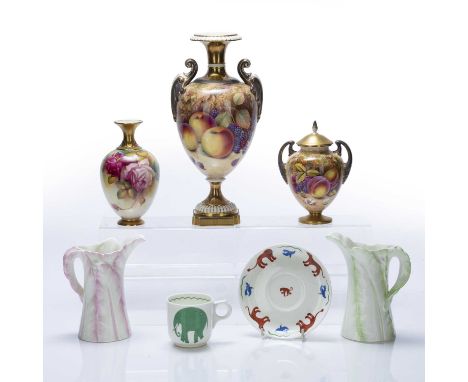 Royal Worcester collection of porcelain consisting of: P. Platt urn vase decorated with fruit, marked to the base, 30cm high 