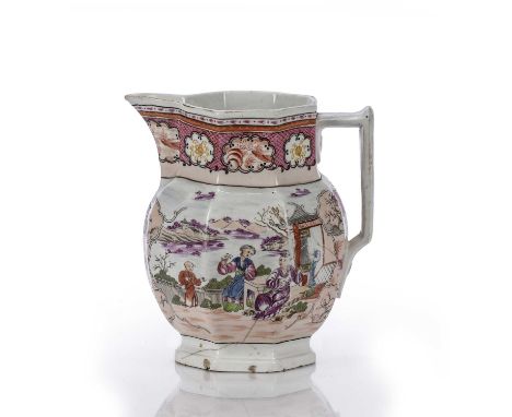 Newhall porcelain large jug, with enamel painted decoration of figures in a landscape, unmarked 18cm highWith extensive large