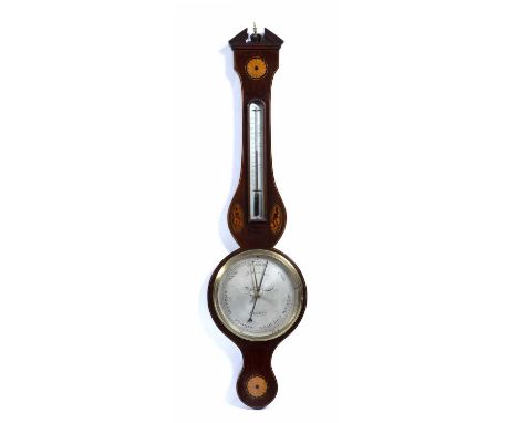 J Houseman of Leeds barometer mahogany cased, with parquetry inlaid decoration, 95cm x 25cmAt present, there is no condition 