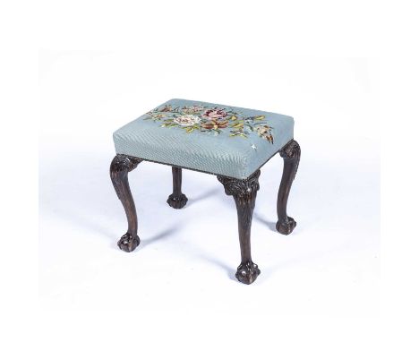 Mahogany stool 19th Century, with tapestry seat on ball and claw feet, 55cm x 48cm x 43cmAt present, there is no condition re