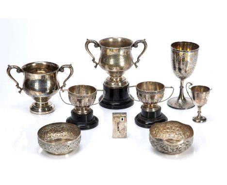 Collection of silver consisting of: a silver presentation cup, bearing marks Henry Wilkinson & Co, Sheffield, 1872, 15cm high