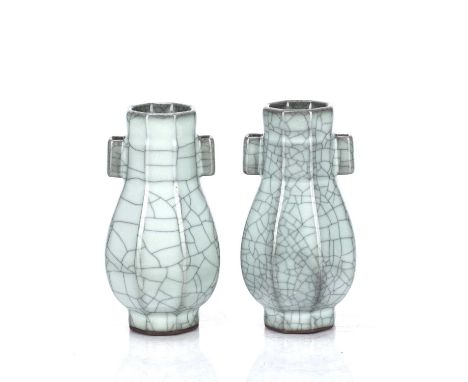 Pair of crackled celadon arrow style vasesChinese, Southern Song or later, of octagonal form. The pear shaped bodies tapering