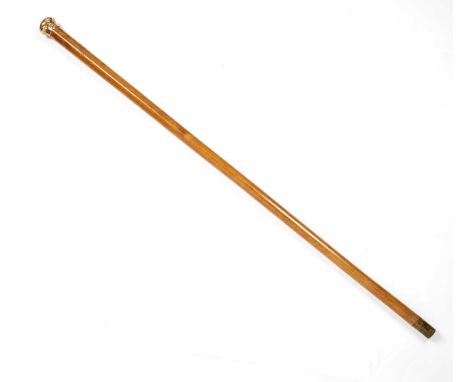 Victorian malacca walking cane or stick with 15ct gold top or pommel, bearing marks for London, 1890 (some marks rubbed), 89.