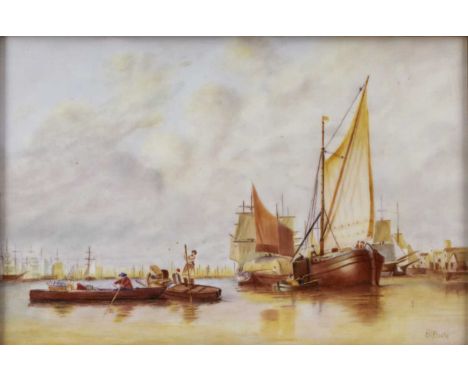 Ernest Roy Boothporcelain plaque, painted with Dutch style vessels, signed, 16.5cm x 24cmNote:- Booth worked at Royal Worcest