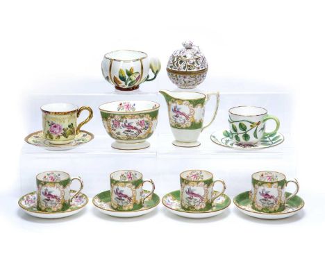 Collection of ceramics comprising of: Minton 'Cockatrice' part coffee set, Herend porcelain box and cover, Royal Worcester cu
