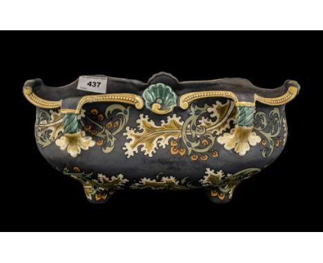 German Mettlach Art Nouveau Style Shaped Planter, Impressed to the Base - Geg-Nachbildung Beschutz No 24159. c.1900. Size 13 