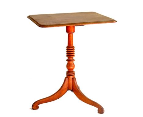 A 19TH CENTURY MAHOGANY TRIPOD TABLE WITH OBLONG TOP 