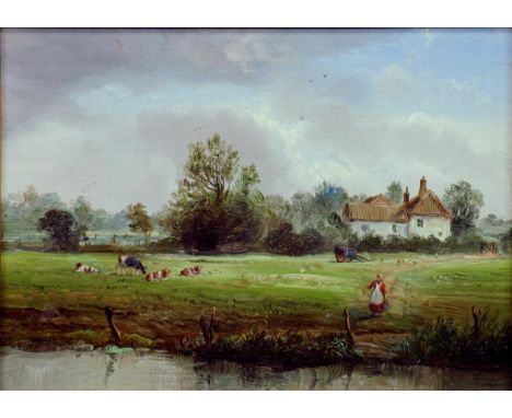 ENGLISH SCHOOL 19TH CENTURY - FETCHING WATER; A DAPPLED PONY, OIL ON BOARD AND A UNFRAMED HAND COLOURED LITHOGRAPH OF NOTRE D