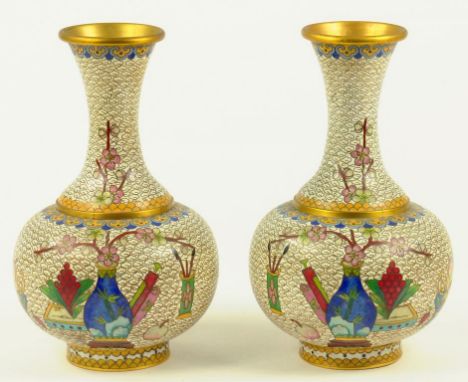 A PAIR OF CHINESE CLOISONNÉ ENAMEL VASES