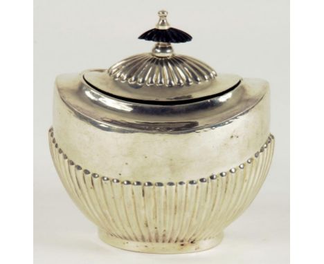 A SILVER REEDED OVAL TEA CADDY, MARKS RUBBED, CIRCA 1900, 5OZS 10DWTS GROSS