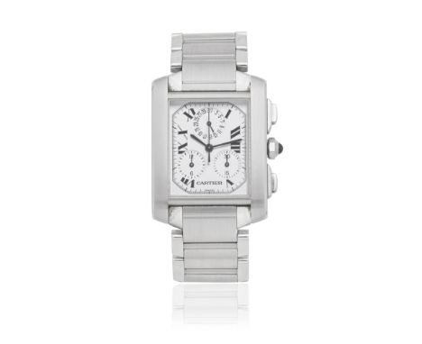 Cartier. A stainless steel quartz calendar chronograph bracelet watchModel: Tank FrançaiseReference: 2303Date: Purchased 12th