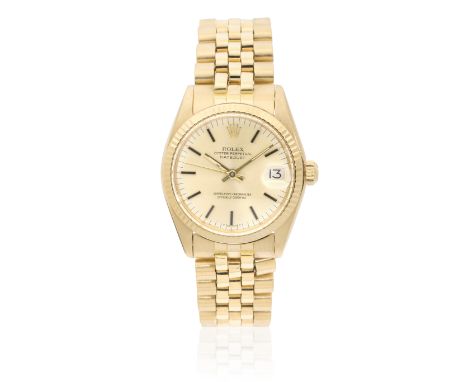 Rolex. A lady's 18K gold automatic calendar bracelet watchModel: DatejustReference: 6827Date: Purchased 16th March 1978Moveme