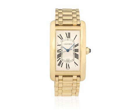 Cartier. An 18K gold automatic calendar bracelet watchModel: Tank AméricaineReference: 1740Date: Purchased 5th November 2005M