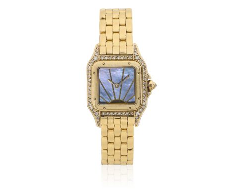 Cartier. A lady's 18K gold diamond set quartz bracelet watch with mother of pearl dialModel: Panthère 'Sunrise'Date: Circa 19