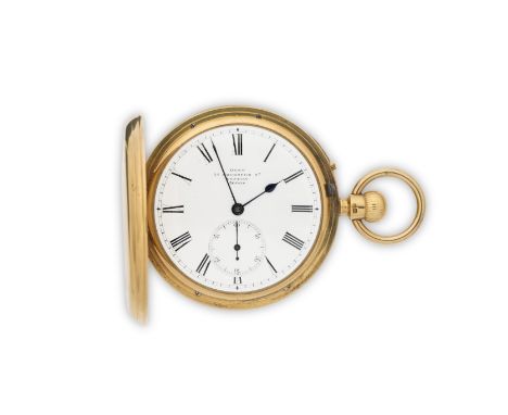 Dent, 33 Cockspur Street, London. An 18K gold keyless wind full hunter pocket watchDate: London Hallmark for 1884Movement: Gi