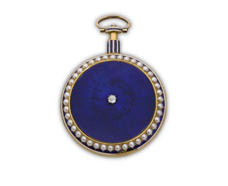 Grant, Fleet Street London. A gold, enamel and seed pearl key wind pair case pocket watch with duplex escapementDate: Circa 1
