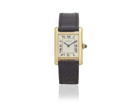 Cartier. An 18K gold manual wind wristwatchModel: TankDate: Circa 1980Movement: 17-jewel Cal.78-1 manual windDial: Cream, bla