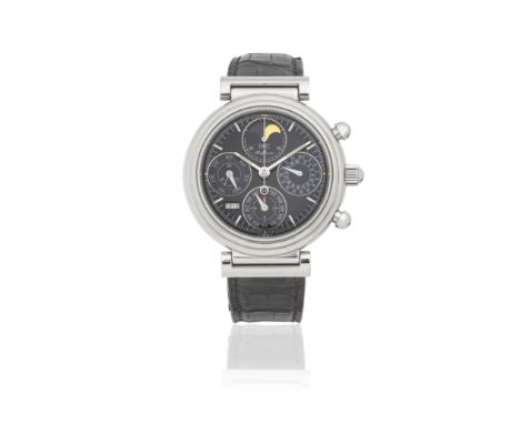 IWC. A stainless steel automatic perpetual calendar chronograph wristwatch with moon phaseModel: Da Vinci Perpetual CalendarR