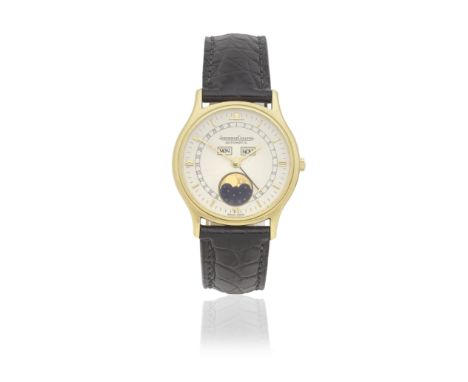 Jaeger-LeCoultre. An 18K gold automatic triple calendar wristwatch with moon phaseReference: 141.119.1Date: Circa 1980Movemen