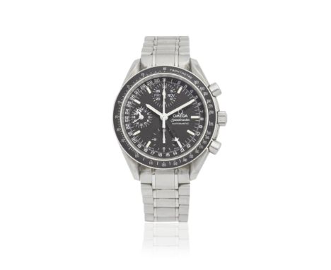 Omega. A stainless steel automatic triple calendar chronograph bracelet watchModel: Speedmaster AutomaticReference: 35205000D