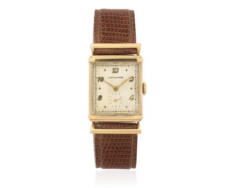 Longines. A 14K gold manual wind wristwatchDate: Circa 1948Movement: 17-jewel Cal.9L manual wind, No.7545696Dial: Silvered, a
