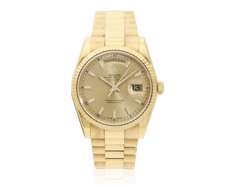 Rolex. An 18K gold automatic calendar bracelet watchModel: Day-DateReference: 118238Date: Circa 2007Movement: 31-jewel Cal.31