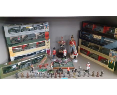 A quantity of signed and painted collectable soldiers to include Prussian Hussar mounted figures on horseback together with b