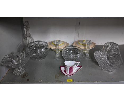 A lot of ceramics and glassware to include two Susi Cooper tureens, and a cup and saucers, table glass to include pair of cut