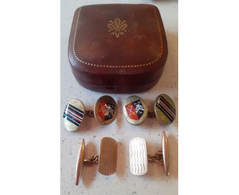 Two pairs of cufflinks comprising a pair of 9ct gold cufflinks stamped 375, 4.2g and a pair of 1930's Lambournes (LSB) gilt m