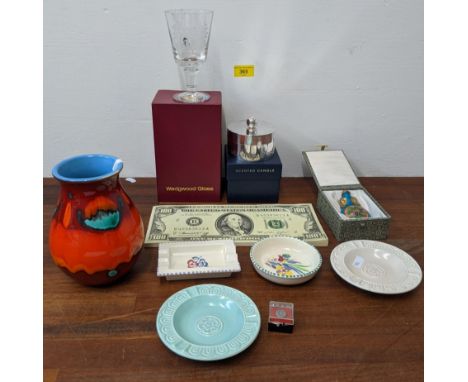 Mixed items to include Poole pottery 1930's example, and later together with a Volcano pattern vase, Wedgwood glass, Price Mi