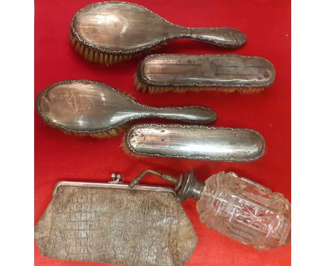 Two 1920's silver backed hairbrushes and 2 matching clothes brushes, makers mark F&S (Fergenbaum & Son) together with a Sterl