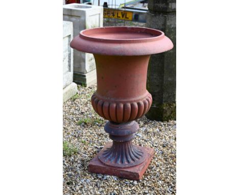 A large classical terracotta finish garden urn planter, a/f 