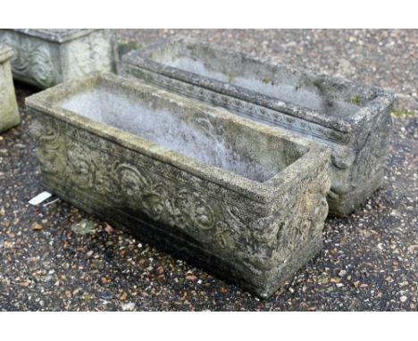 A pair of weathered cast stone garden trough planters (2) 
