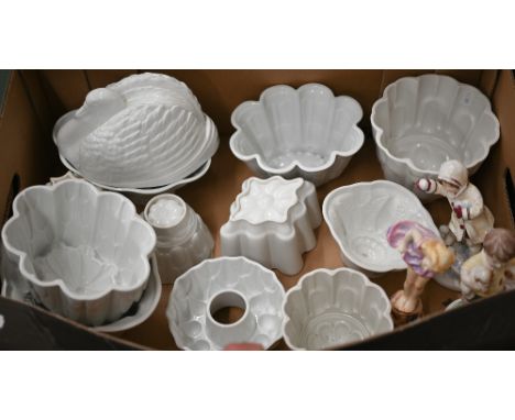 Eleven Shelley ceramic jelly moulds and a similar unmarked example to/w three Royal Worcester figures modelled by F Doughty -