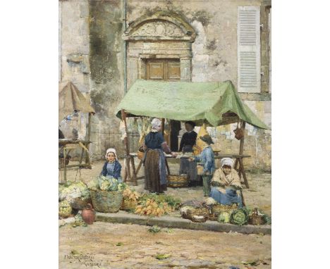 Walter Frederick Osborne RHA (1859 - 1903)Early Morning in the Markets, Quimperlé (1883)Oil on canvas 40.6 x 31.8cm (16 x 12 