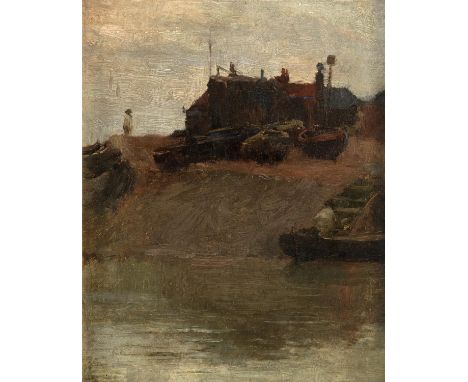 Walter Frederick Osborne RHA ROI (1859-1903)Beached Rowing Boat and Figures by the ShoreOil on board, 25 x 21cm (9&frac34; x 