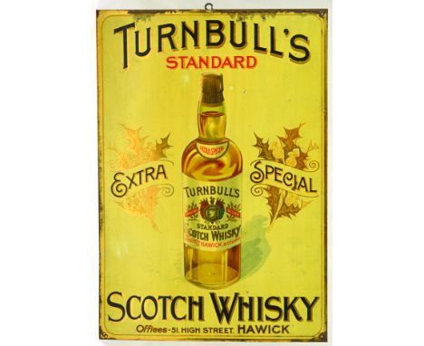TURNBULL'S SCOTCH WHISKY MULTICOL'D TIN SIGN. 18 by 12.5ins, TURNBULL'S/ STANDARD EXTRA SPECIAL/ SCOTCH WHISKY/ OFFICES 51 HI