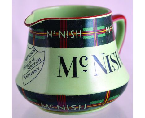 MCNISH PUB JUG. 4ins tall, pale green body with scotch plaid top MCNISH below rim &amp; sides MCNISHS/ SPECIAL/ SCOTCH/ WHISK
