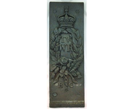 WILLIAM IV CAST IRON PIECE. 21 by 7ins, heavy cast piece crown & garland with WR IV to centre B.O with govt arrow below in bo