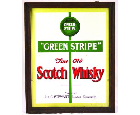 GREEN STRIPE SCOTCH WHISKY FRAMED ADVERT. 16.5 by 13.25ins, GREE STRIPE FINE OLD/ SCOTCH WHISKY/ PROPRIETORS/ J & G STEWART L