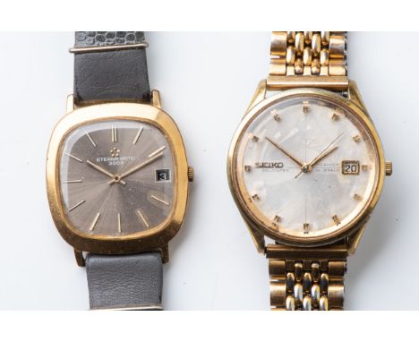 TWO GENTLEMAN'S WRISTWATCHES  The Eterna Matic with baton markers, date aperture at 3 o'clock, 25mm soft square dial with fad