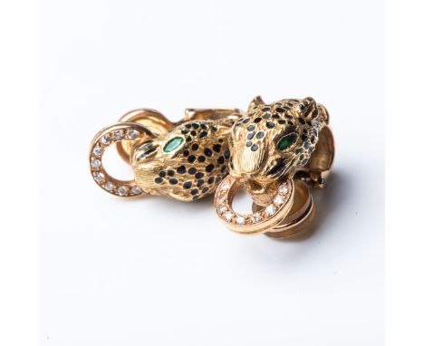 A GOLD CARTIER-STYLE PAIR OF LEOPARD&nbsp; EARRINGS Each earring pavé-set to center with 0,30 carats of round brilliant-cut d