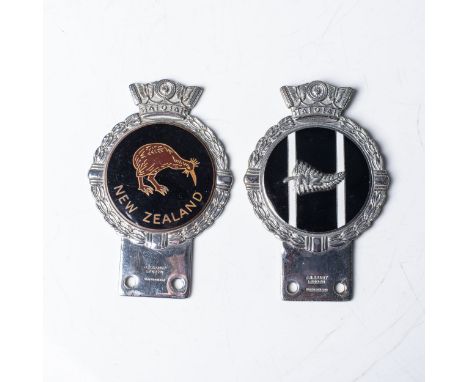A PAIR OF NEW ZEALAND CAR BADGES&nbsp; JR GAUNT Birmingham 20th Century, 12cm in height&nbsp; Enamel center with leaf borders