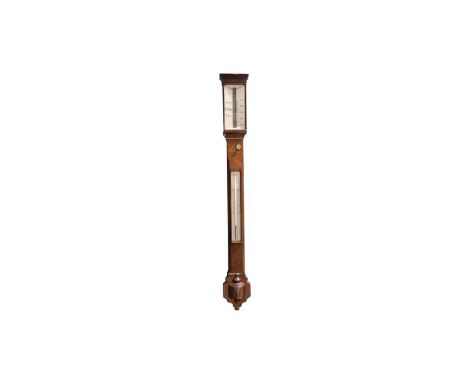 A 19th Century rosewood stick barometer, silvered metal scale over a mercury thermometer, 97cm high.