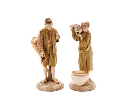 A large pair of Royal Worcester Eastern water carrier figures after models by James Hadley, 1893, model 594, each decorated i