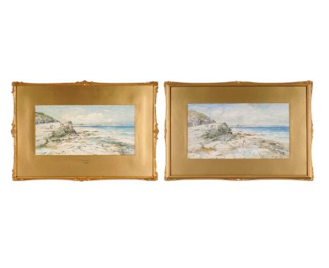 Thomas Swift Hutton(1865-1935)"Table Rocks", two views, signed, watercolour, 20 x 37cms, and 19.5 x 38.5cms, under gilt mount