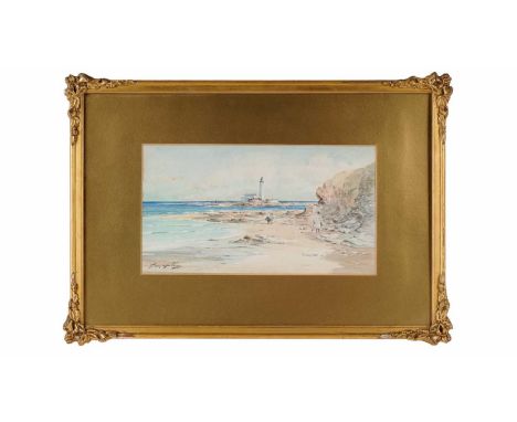 Thomas Swift Hutton (1865-1935)St Mary's Island, signed, watercolour, 19 x 35cms, in a gilt frame.