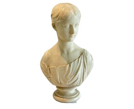 JOSEPH TOWNE (1806-1879), A CARVED MARBLE PORTRAIT BUST OF A YOUNG BOY inscribed to reverse 'J TOWNE Sculp, Guy's Hospital, 1